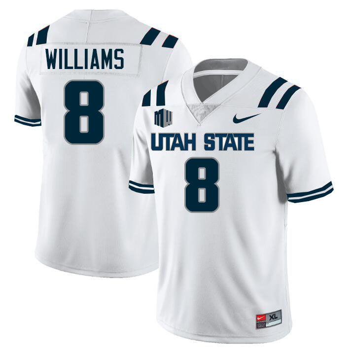 Utah State Aggies #8 Macyo Williams College Football Jerseys Stitched-White